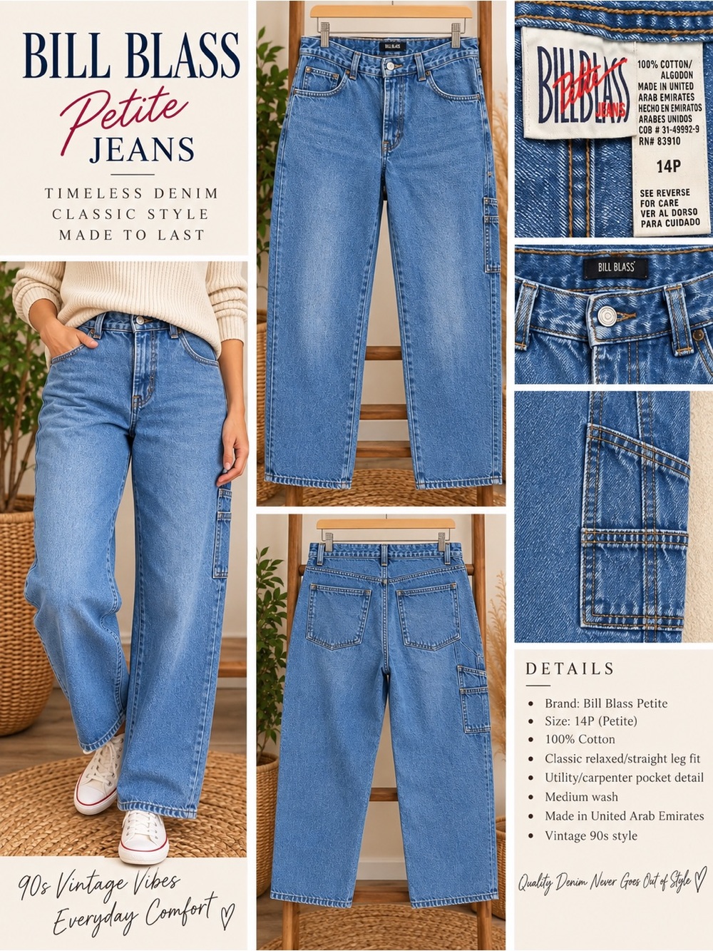 bill blass Medium Blue Straight Leg Carpenter Jeans